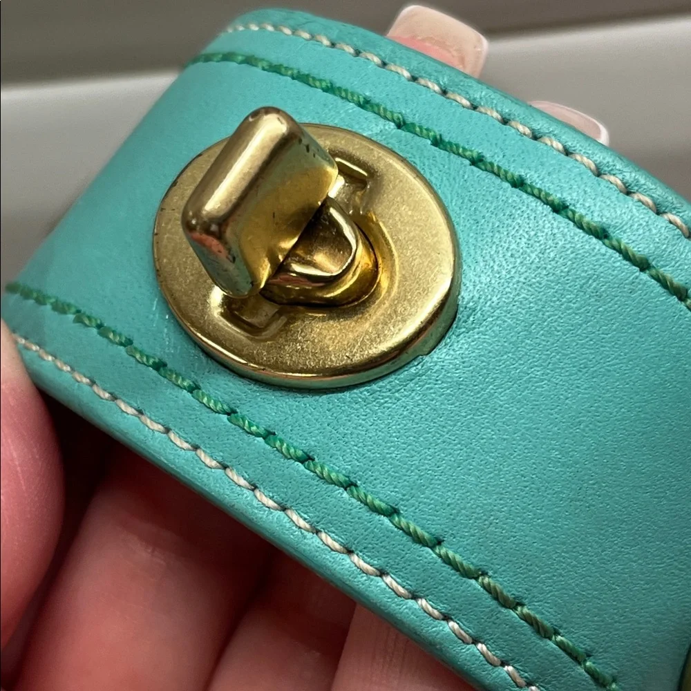 Coach Turquoise Leather Cuff Bangle Bracelet EUC - Picture 5 of 8